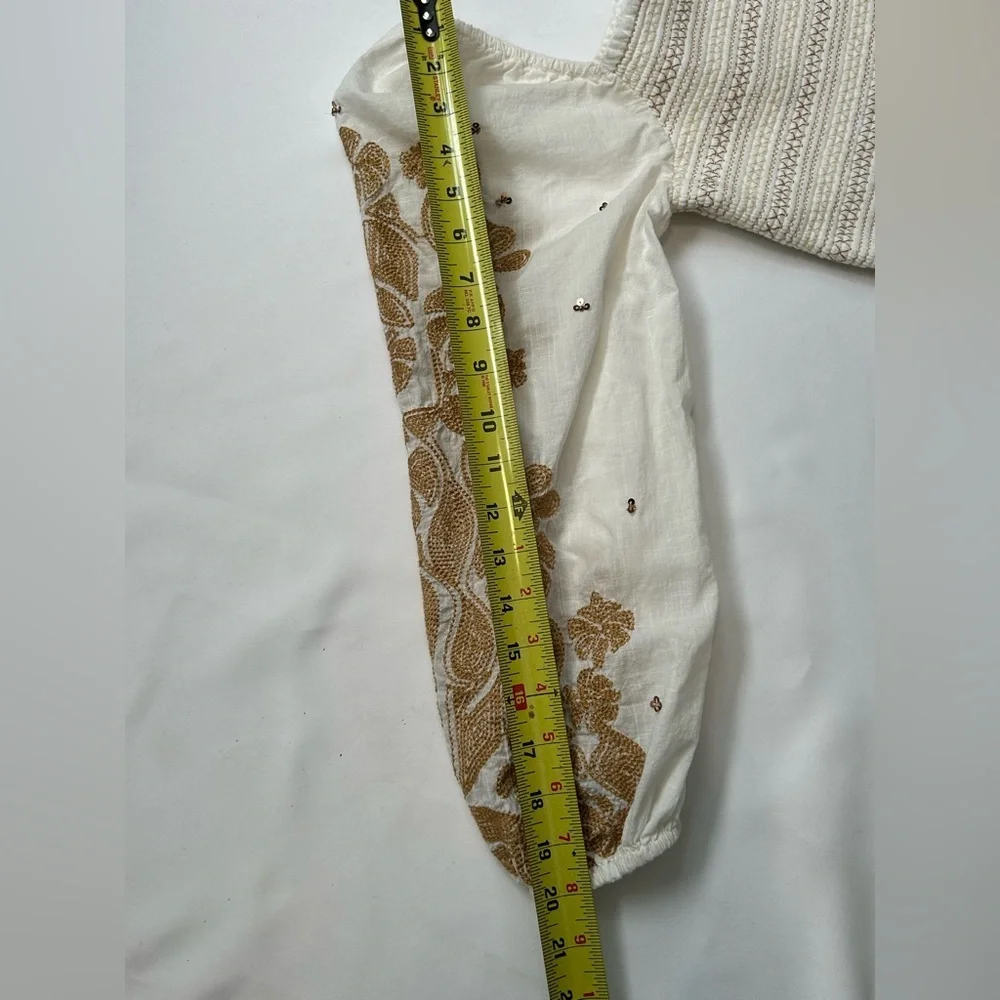 Anthropologie Embroidered Smocked Peasant Top M Boho Cottagecore Blouse